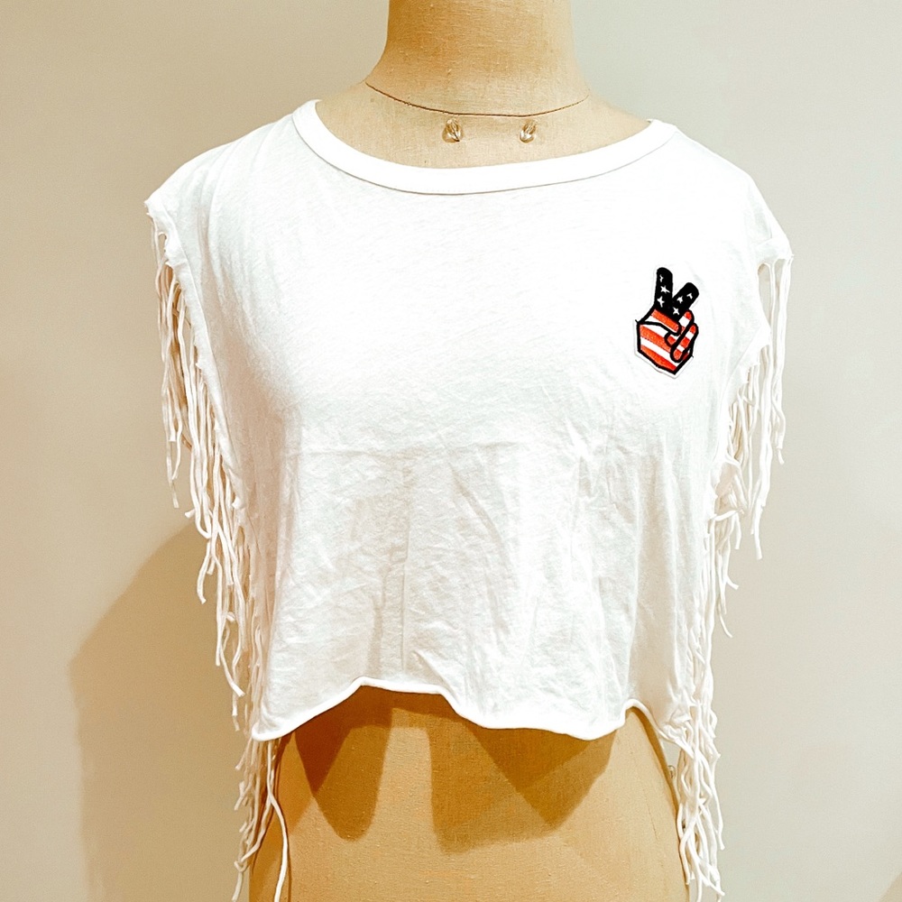 USA Peace Sign Fringe Crop Top